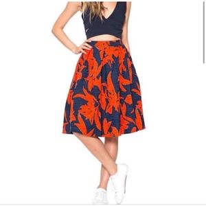 Lucy Paris skirt orange navy blue flowers a line size Small